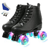 Women 'S Roller Skates Pu Leather High-Top Roller Skates Four-Wheel Roller Skates Shiny Roller Skates For Girls Unisex (Black Fl