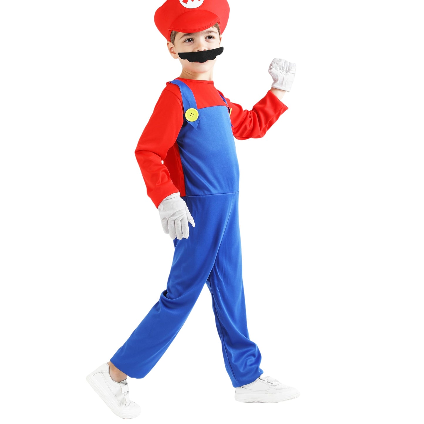 Aoibox Plumber Costume For Kids M&L Super Brothers Cosplay Boys Halloween Costumes Jumpsuit With Hat Mustache Rm
