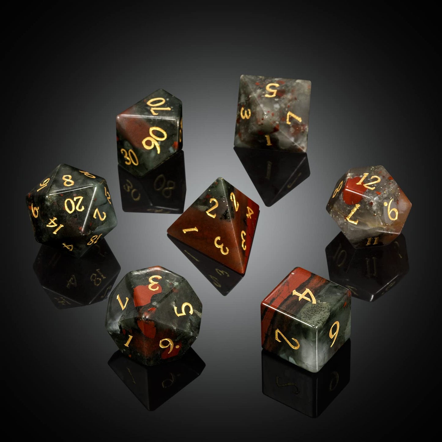 Bloodstone DND Dice Set DNDND 7 PCS Natural Stone D&D Dice with Grogeous Gift Case for Dungeons and Dragon Tabletop Game (Bloods