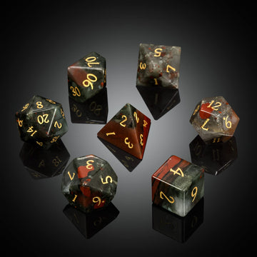 Bloodstone DND Dice Set DNDND 7 PCS Natural Stone D&D Dice with Grogeous Gift Case for Dungeons and Dragon Tabletop Game (Bloods