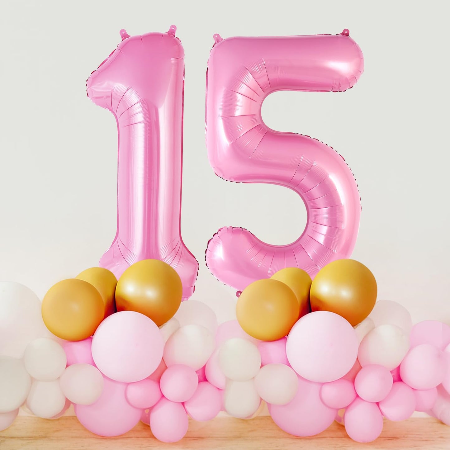 Pink Number 15 Balloon, 40 Inch Big Large Foil Helium Number Balloons, Giant Mylar Number 15 Balloons For 15 Year Old Birthday P