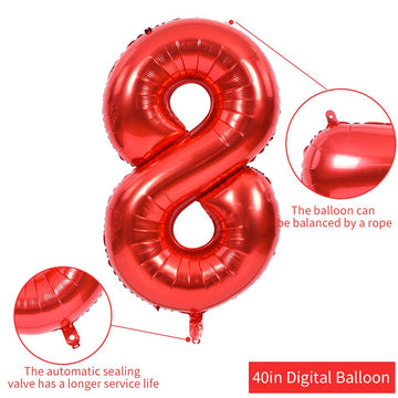 Toniful 40 Inch Red Large Numbers Balloons 0-9, Number 8 Digital 8 Helium Balloons, Foil Mylar Big Number Balloons For Birthday