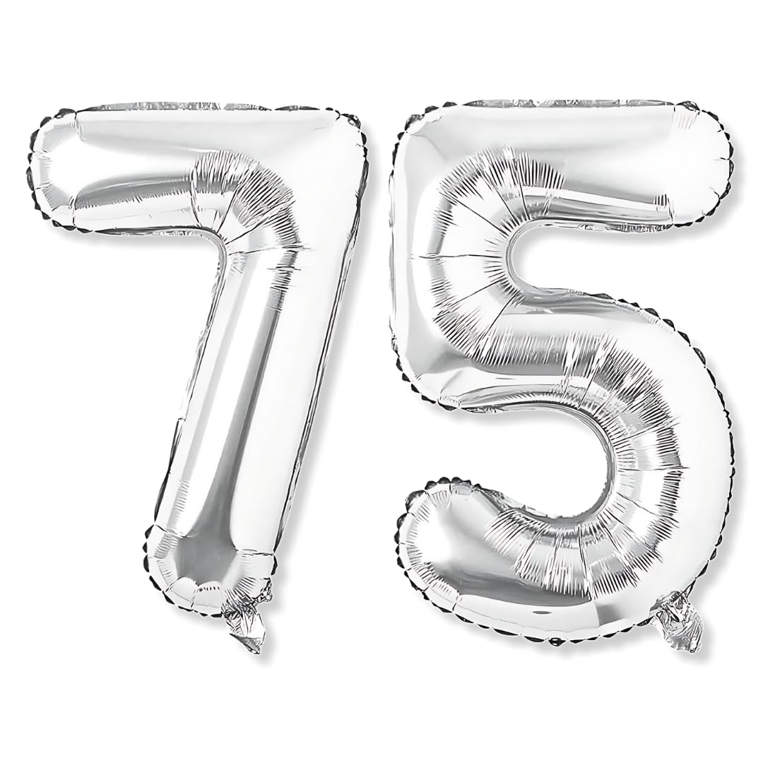 Flyloons 75 number Silver Foil Balloon 16 inch Size Birthday Decoration Items Pack of 2 | 75th Year Balloons | Seventy Five