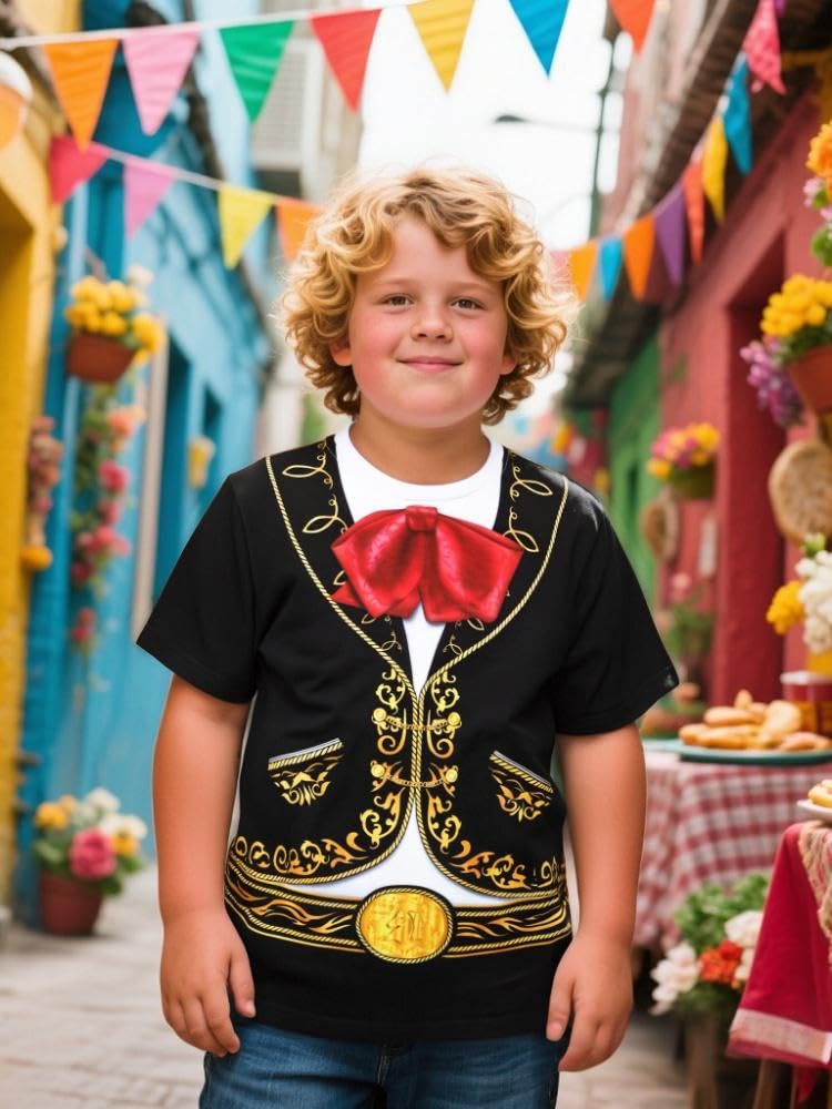 COSLAND Mariachi Costume for Boy Kids Halloween Shirt, Black, Small