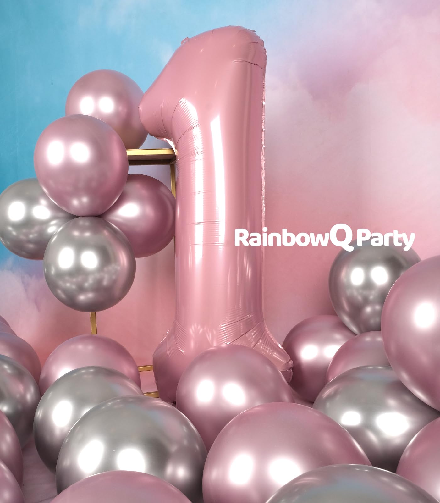 Rainbowq Party 1 Balloon Number 40 Inch For Boy Or Girl Big Pink 0-9 Foil Mylar Large 1 Number Balloon Happy 1St Birthday Party