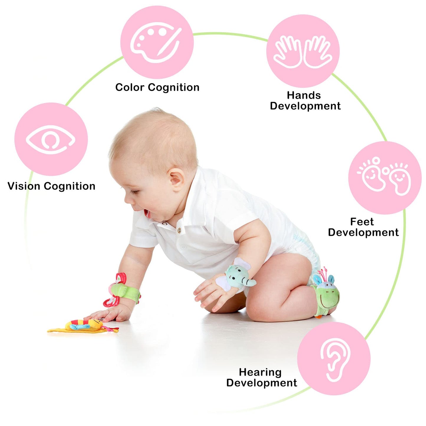 Jerify 4 Pcs Baby Wrist Rattles Animal Pattern Newborn Rattle Wrist Foot Toy For Babies Boy Girl Infant Birthday Gifts Educational Toys, 4 Designs