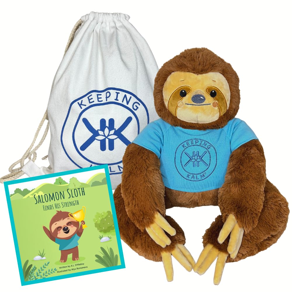Keeping Kalm Salomon Sloth Stuffed Animal, 10" Brown Plush, Machine Washable, Weighted with Removable Heating Pad