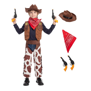 Jazgrom Kids Cowboy Costume For Toddler With Cowboy Costume Accessories Boys Halloween Costume Party Dress Up Role Play Unisex