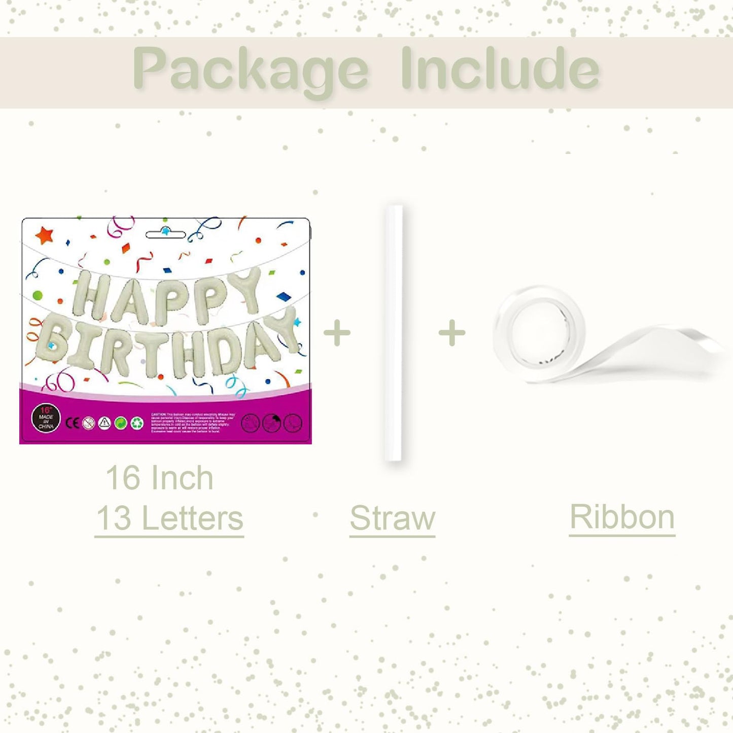16 Inch Happy Birthday Balloon, White Sand Happy Birthday Balloons Banner Aluminum Foil Letters Balloons For Birthday Party Deco