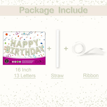 16 Inch Happy Birthday Balloon, White Sand Happy Birthday Balloons Banner Aluminum Foil Letters Balloons For Birthday Party Deco
