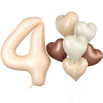 Biapian 40 Inch Light Brown Number 4 Balloons, Caramel Giant 4Th Birthday Balloons With Foil Cream Heart Balloon Helium For 4Th