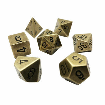 Chessex Manufacturing Chx27023 Metal Dice With Black Numbers - Old Brass  Set Of 7