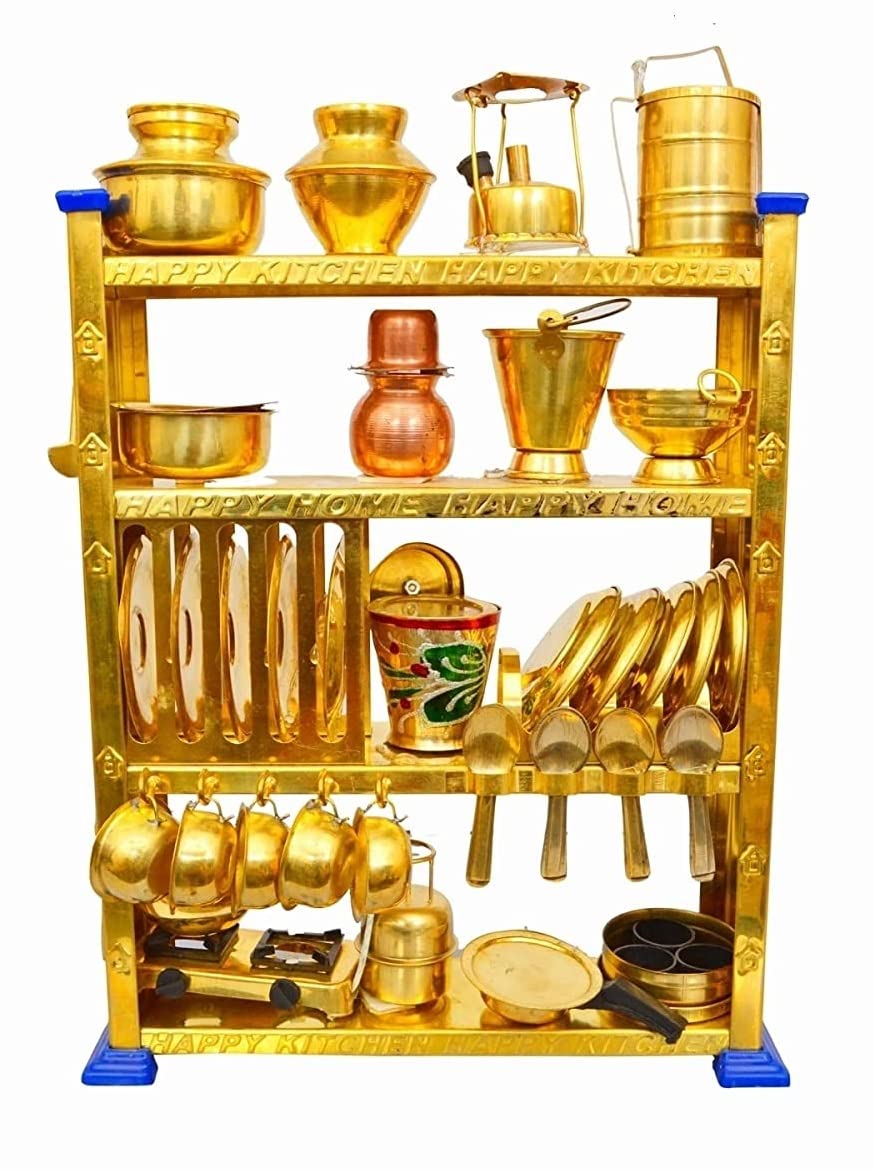 Tirtha Enterprises Brass Miniature Kitchen Set, Kitchen Set for Girls, Toy Kitchen Set Golden