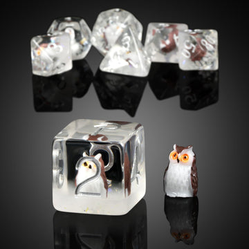 Owl DND Dice, DNDND 7PCS Resin D&D Dice with Velvet Bag for Dungeons and Dragons Role Playing Games and Tabletop Games(Owl