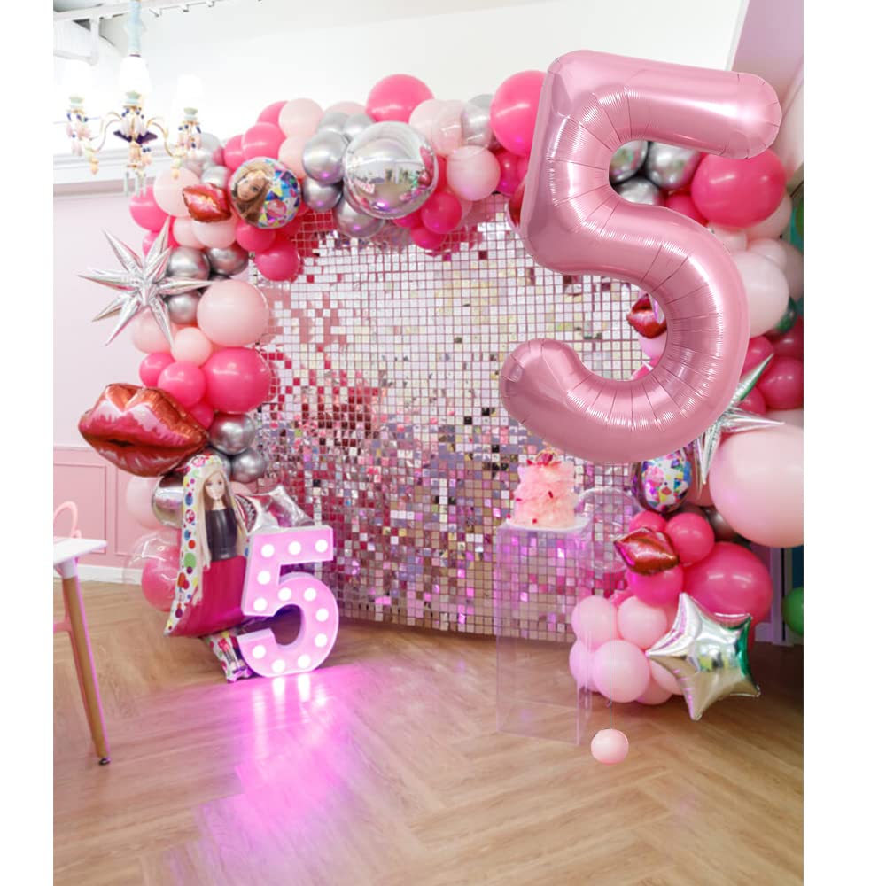 Toniful 40 Inch Light Pink Large Numbers Balloons 0-9, Number 5 Digital 5 Helium Balloons, Pink Foil Mylar Big Number Pastel Bal