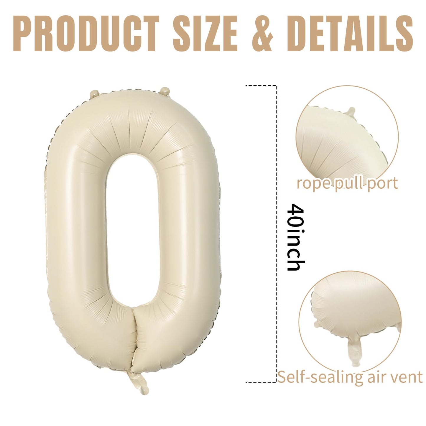 40 Inch Cream One Balloons, Large Letter Balloons For 1St Birthday, One Foil Helium Balloons, Mylar Big Beige Alphabet Balloons,