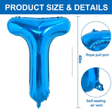 Toniful 40 Inch Large Blue Letter T Balloons Giant Alphabet Letter Balloons,Foil Mylar Big Balloons For Birthday Party Anniversa