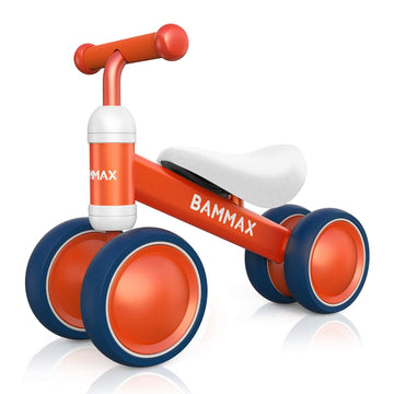 Bammax Baby Balance Bike For 1 Year Old Toddler, Riding Toys For 9-24 Months Boys Girls, No Pedal Infant 4 Wheels Baby Bicycle First Birthday Gift Cute Toddler Bike To Help Baby To Start Riding