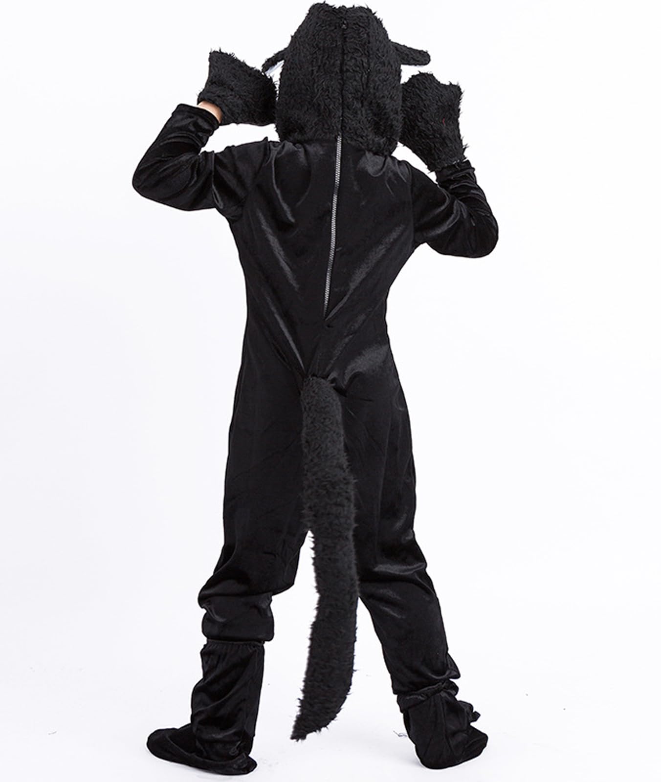 Jsiicennf Black Cat Animal Costume Girls, Kids Black Cat Halloween Cosplay Dress Up Jumpsuit Costume For Girls Boys (Large)