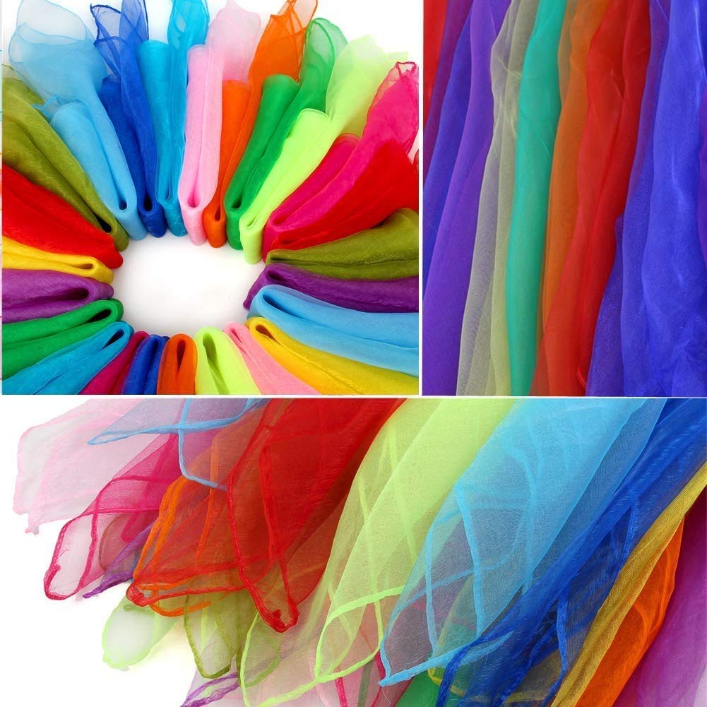 Colovis Square Dance Scarves - 24 Pcs Silk Juggling Scarves, 24x24 Inches, 12 Colors, Model 826-dc-3