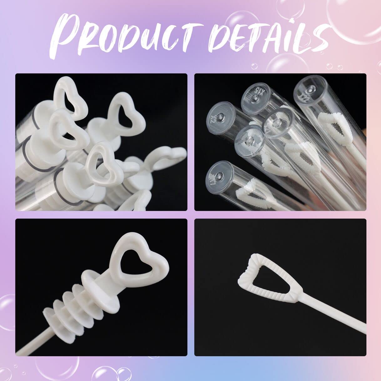 Faxco 50 Pcs Bubble Wand, White Heart Bubble Stick Tube, Wedding Bubbles Toy, Party Favors For Anniversaries, Valentine'S Day, Festival Gift(No Bubble Liquid)