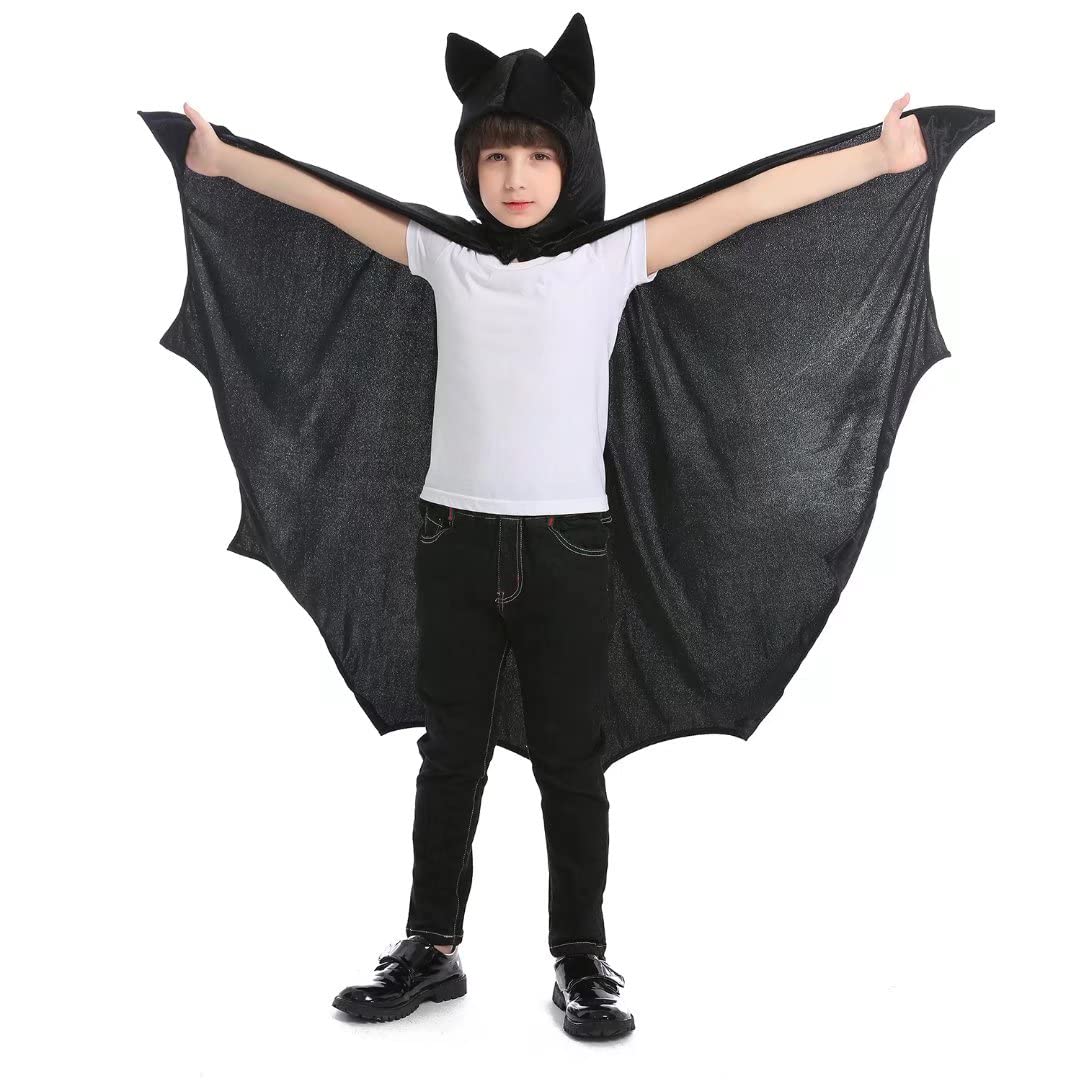 Superhero Dress Up Costumes Cosplay Bat Cape With Hat For Kids Boys Girls Halloween Superhero Theme Party Favors Color Black 6-9 Years Old