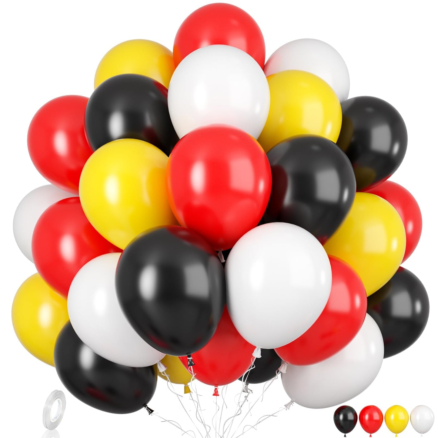 Red Black Yellow Balloons, Red Black And Yellow Balloons, Red Black Yellow White Latex Balloons For Birthday Baby Shower Wedding