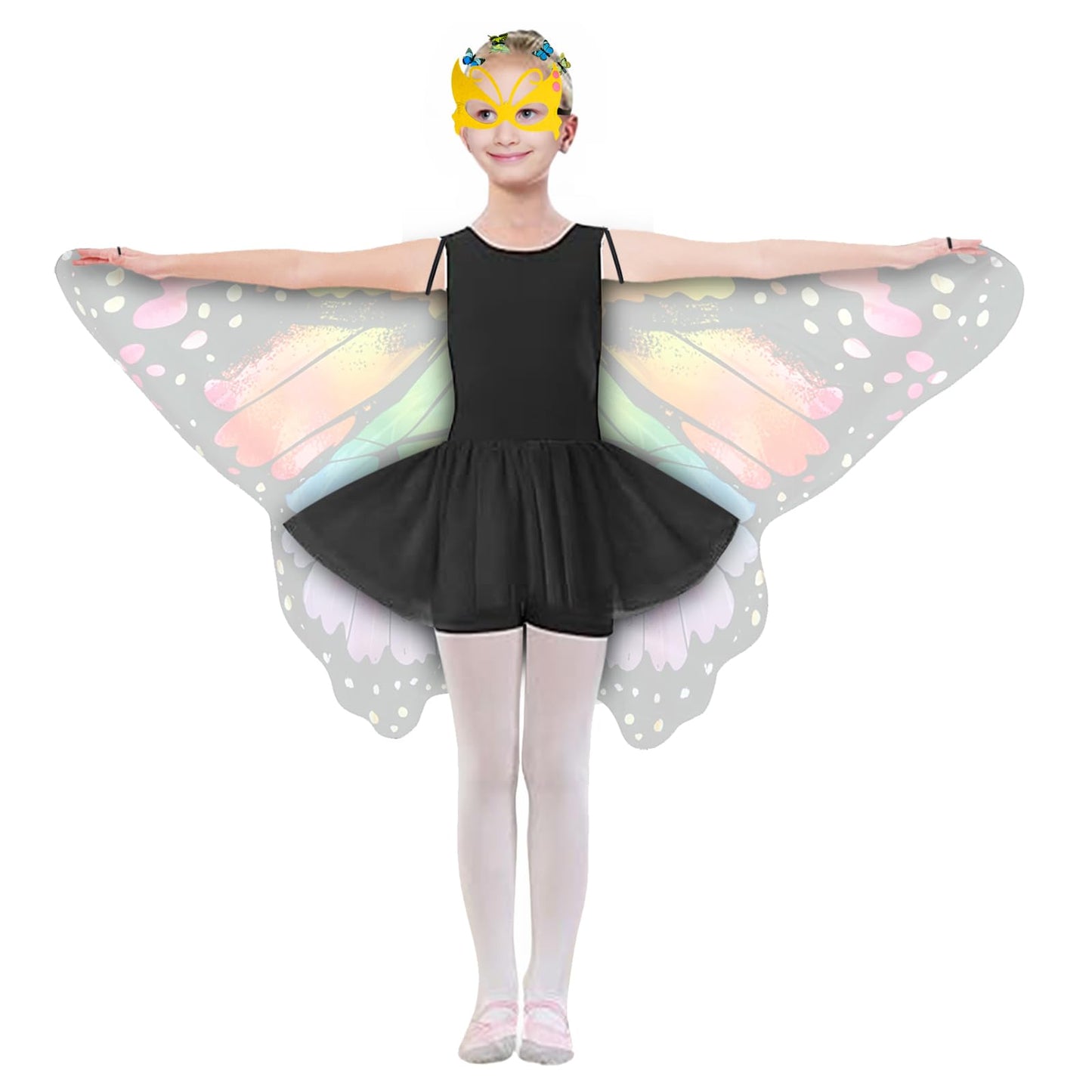 Sunlisky Kids Butterfly Wings Costume for Girls Fairy-Wings Mask Party Favors Gifts (Rainbow sets)
