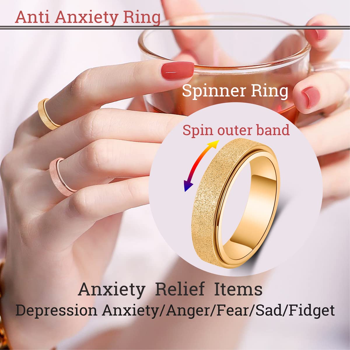 Mhwtty Fidget Toys Adults Spinner Ring Anxiety Ring For Women Fidget Rings Stainless Steel Fidget Spinner Ring Men Gold Size 6