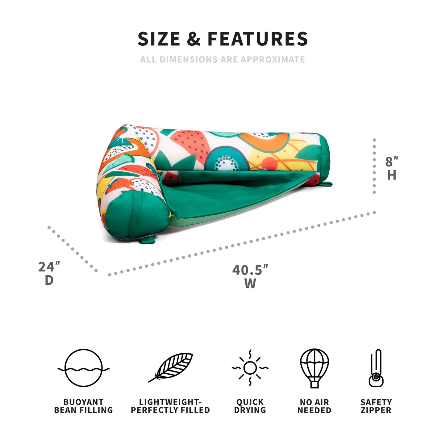 Big Joe Noodle Sling 2 Pack No Inflation Needed Pool Seat With Armrests, Fruit Salad Double Sided Mesh, 3 Feet