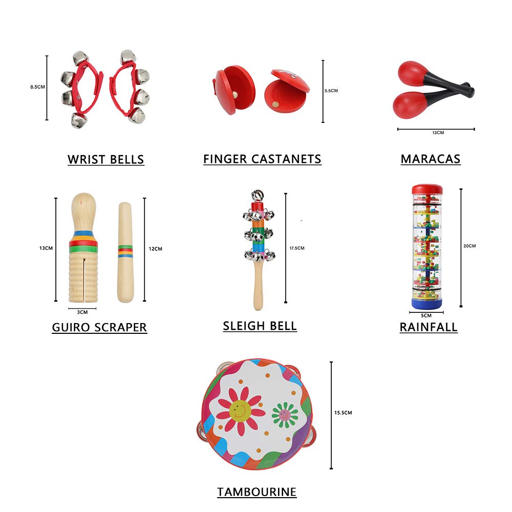 Kids Musical Instruments Toys Set: Baby Music Toys Montessori Percussion For Toddlers - Preschool Educational Musical Toys Set For Boys And Girls With Storage Bag (Red)