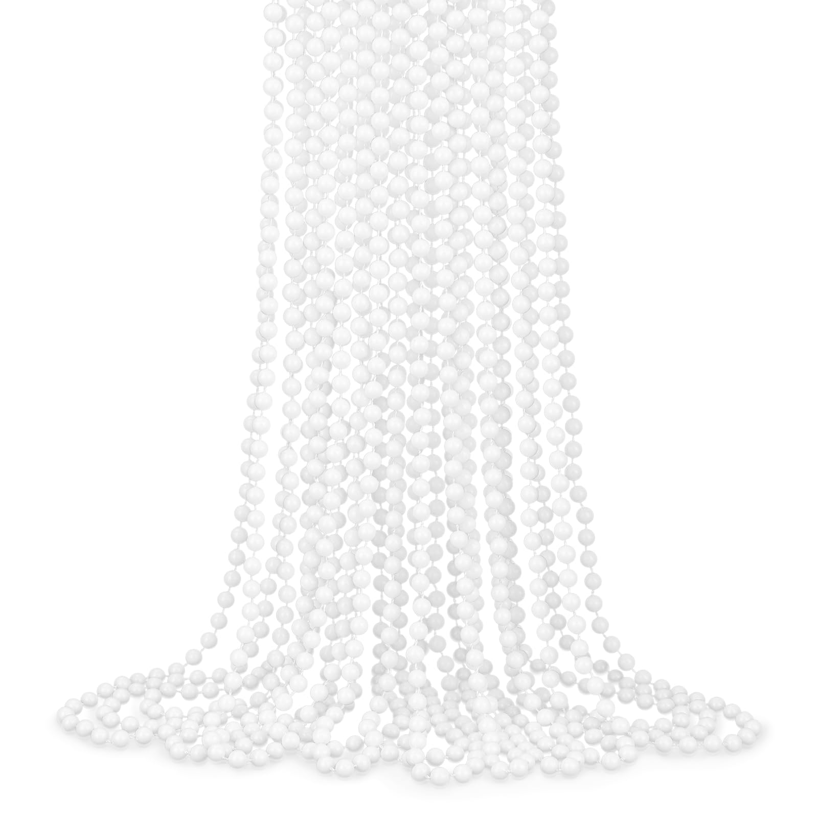 YAXINRUI 33 Inch 7 mm White Bead Necklaces, 15pcs Mardi Gras Beads Bulk Round Beaded Necklaces Costume Necklace for Mardi Gras P