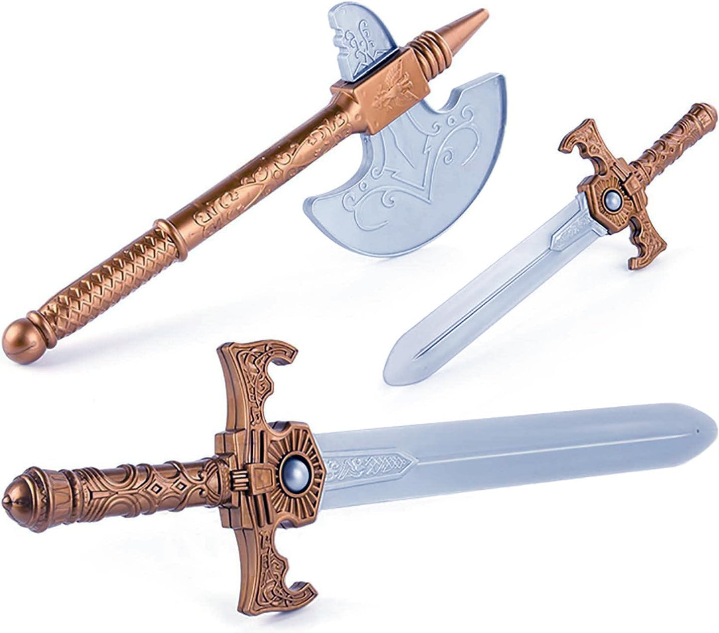 Medieval Knight in Shining protective covering  Kids Crusader Pretend Role Play Plastic Costume Dress Up Cosplay with Toy decorative replica blades  Axe  Shield   & Accessories Playset