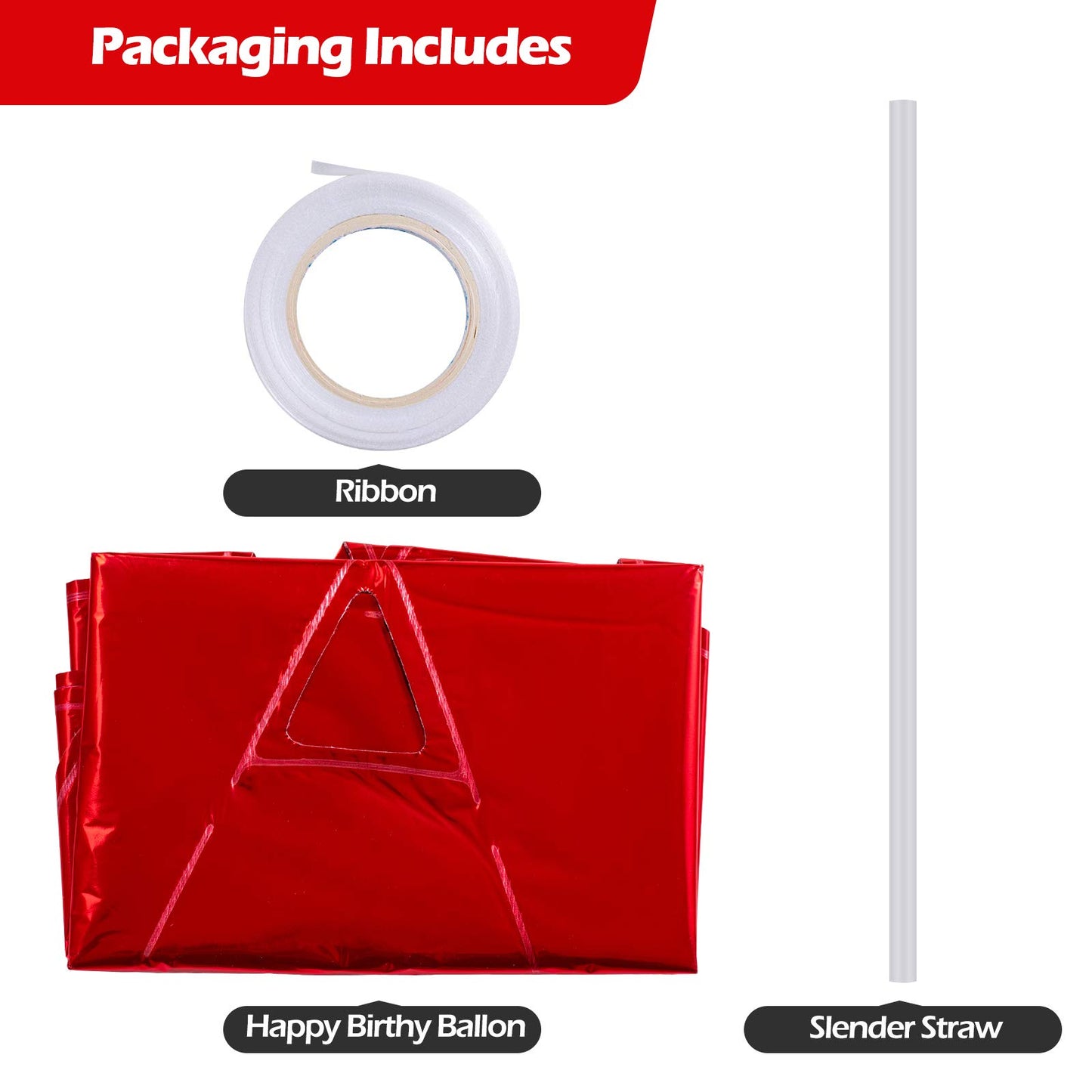 WESTGO Happy Birthday Balloons Banner - 16" Mylar Foil Letters, Red, Reusable, Ecofriendly Party Decor for Kids & Adults