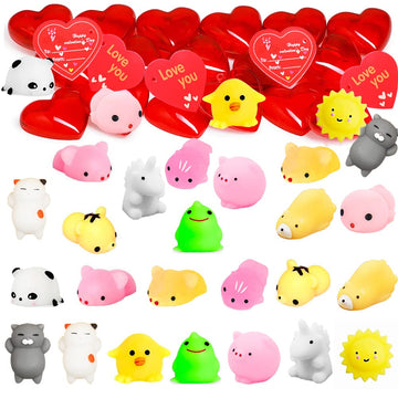 Umeelr 28 Packs Valentine Squishies Mochi In Hearts With Cards, Cute Mochi Squeezes Valentines Day Gifts Squishies Toys For Kids Classroom Exchange Prize Supplies
