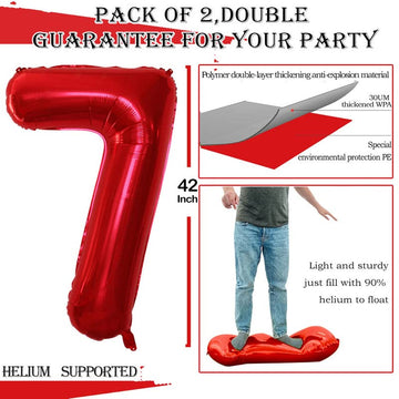 Goer Red Foil Balloons Number 7,Huge Number Balloons For 7Th 77Th Birthday Party Supplies Anniversary Decorations (3 Pcs,42 Inch,32 Inch,16Inch)