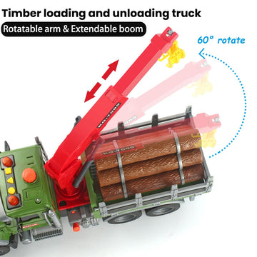 Wenbeier Farm Truck Toy for Kids 15'' Large Timber Truck with Loading Crane and 6 Woods - Log Truck with Sound and Light Gift fo