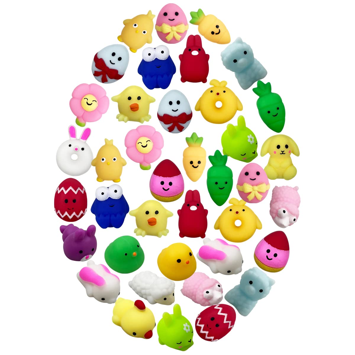 Anditoy 100 PCS Easter Mochi Squishy Toys Stress Relief Squishies for Kids Boys Girls Toddlers Easter Basket Stuffers Egg Filler