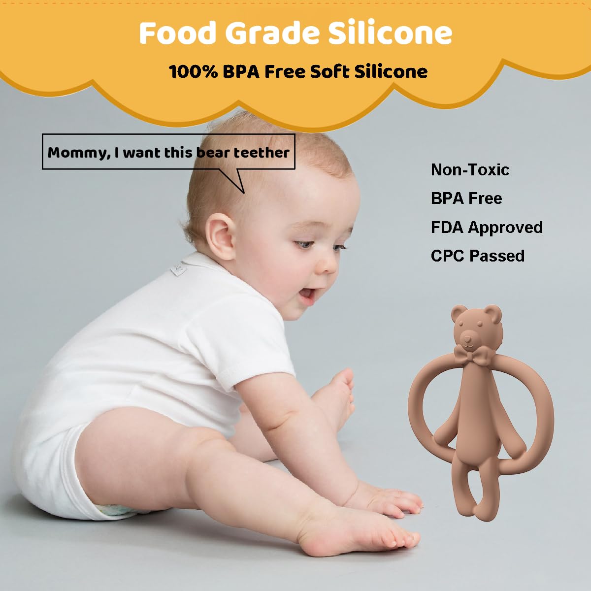 Baby Bear Teething Toys For Babies 0-3, 0-6, 6-12 Months | Soft Silicone Baby Bear Teethers Toys | Baby Fidget Toys 0-6 Months |