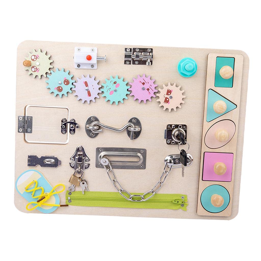 Kraft & Klay Busy Board Sensory Toy For Kids, Wooden Activity Board With Zipper Buckle Skills, Travel Learning Toy For Fine Moto