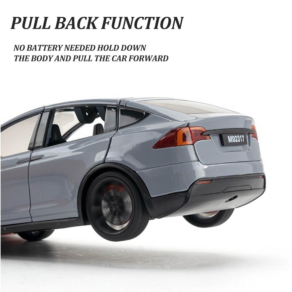 1/24 Model X Toy Car for Boys, Zinc Alloy Diecast Metal Model X Model Car Pull Back Car Toy Vehicles with Sound and Music, Suita