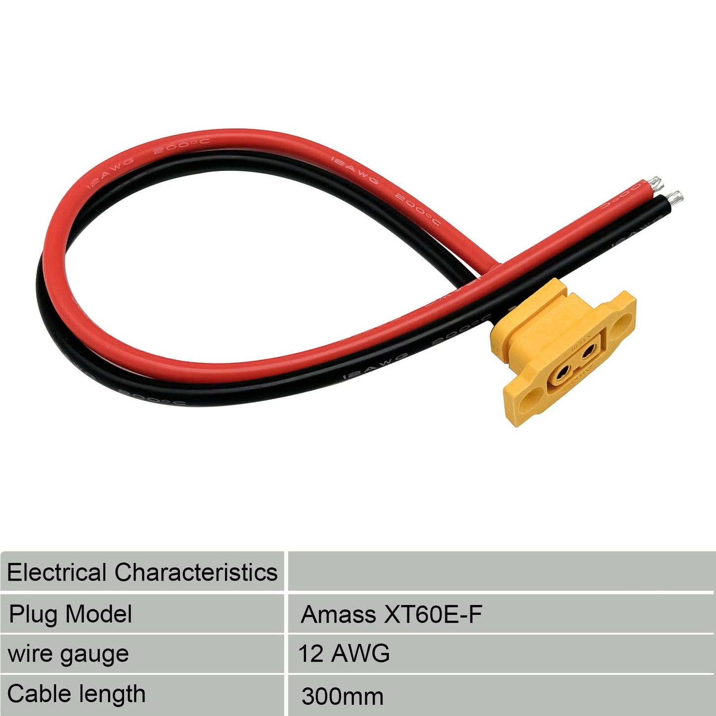 2PCS XT60E-F XT60EW-M Pigtail Cable XT60 Panel Mount Connector with 30cm 12AWG Cable for RC Drone Aircraft FPV Racing Drone (XT6