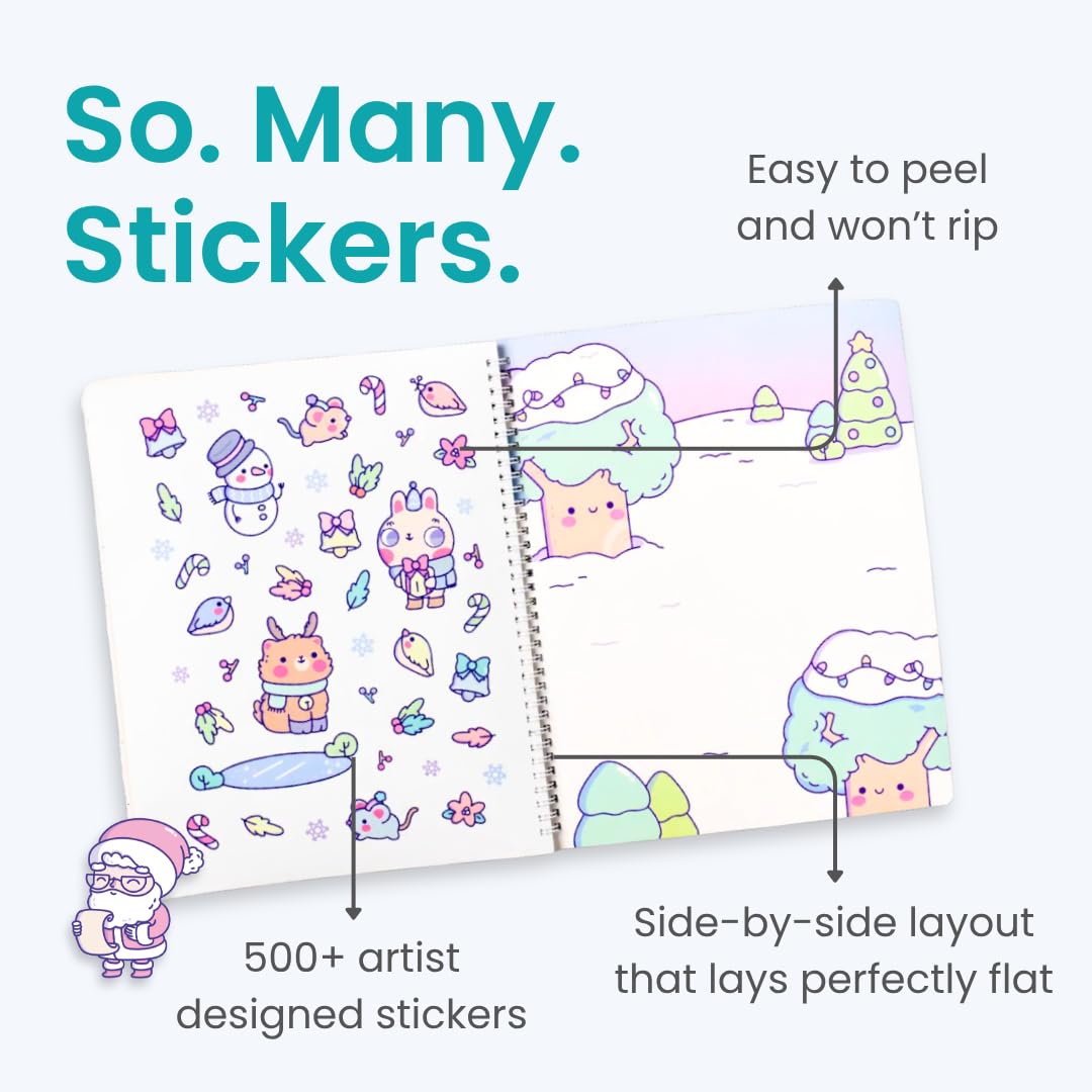CUPKIN Christmas Sticker Book & Coloring Book - 500+ Stickers, 12 Scenes, Winter Wonderland, Ages 2-10, Fun Holiday Activity
