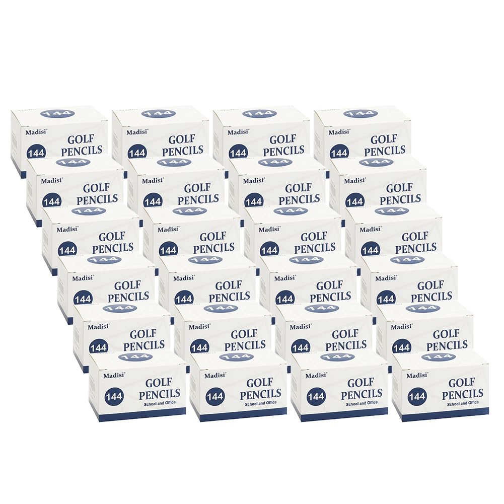 Madisi Golf Pencils, #2 HB, 3.5  Mini Pencils, Pre-Sharpened, case of 24 Boxes, 3456 Count