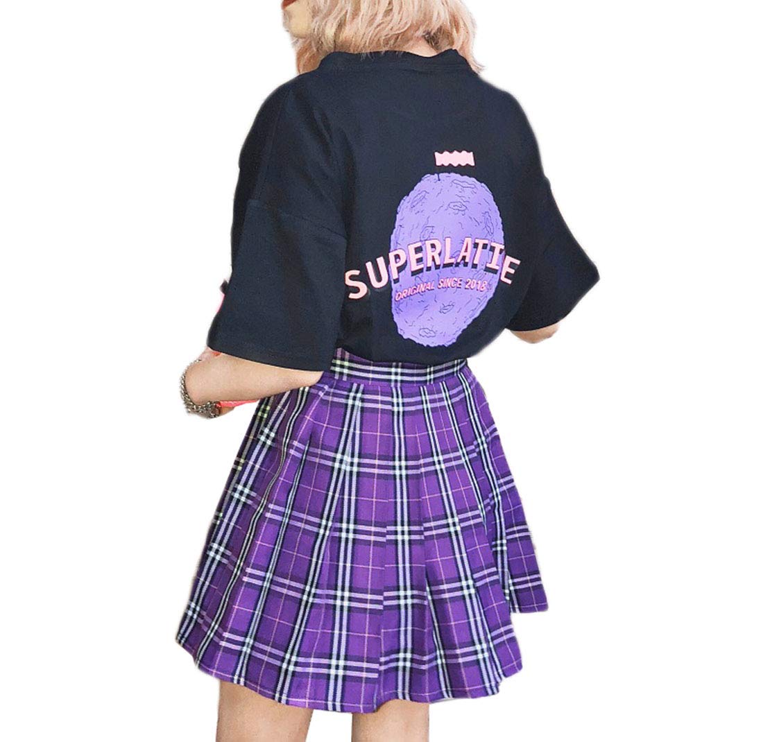 Beautifulfashionlife Girl'S High Waist Pleated Mini Skater Skirt Cosplay Costumes Skirts (M, Purple Mixed White)