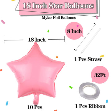Kalor 18 Inch Pastel Pink Star Mylar Balloons, 10 Pcs Star Shape Foil Balloon Helium Balloons For Wedding, Baby Shower, Birthday Party Decorations