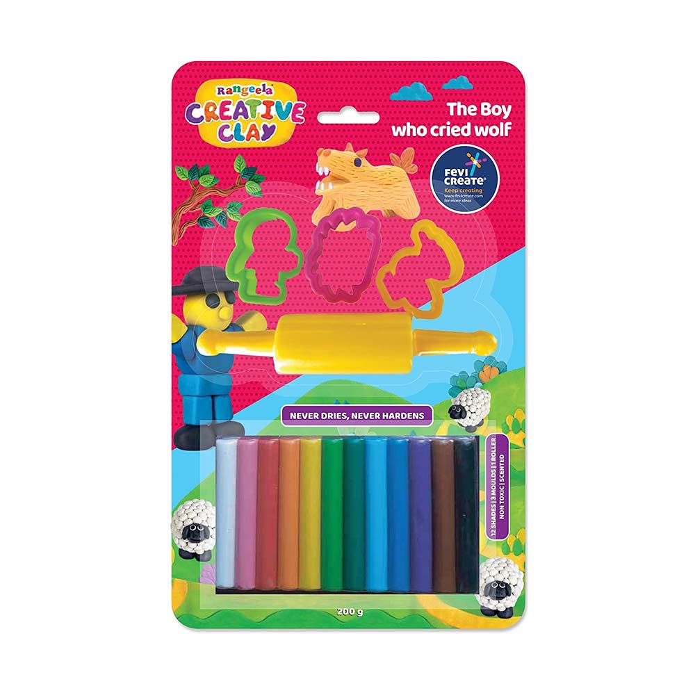 Ss Traders Creative Clay Pack The Boy Who Cried Wolf Diy Pack Of Modelling Clay Moulding Tools And Roller NonToxic And Safe 200