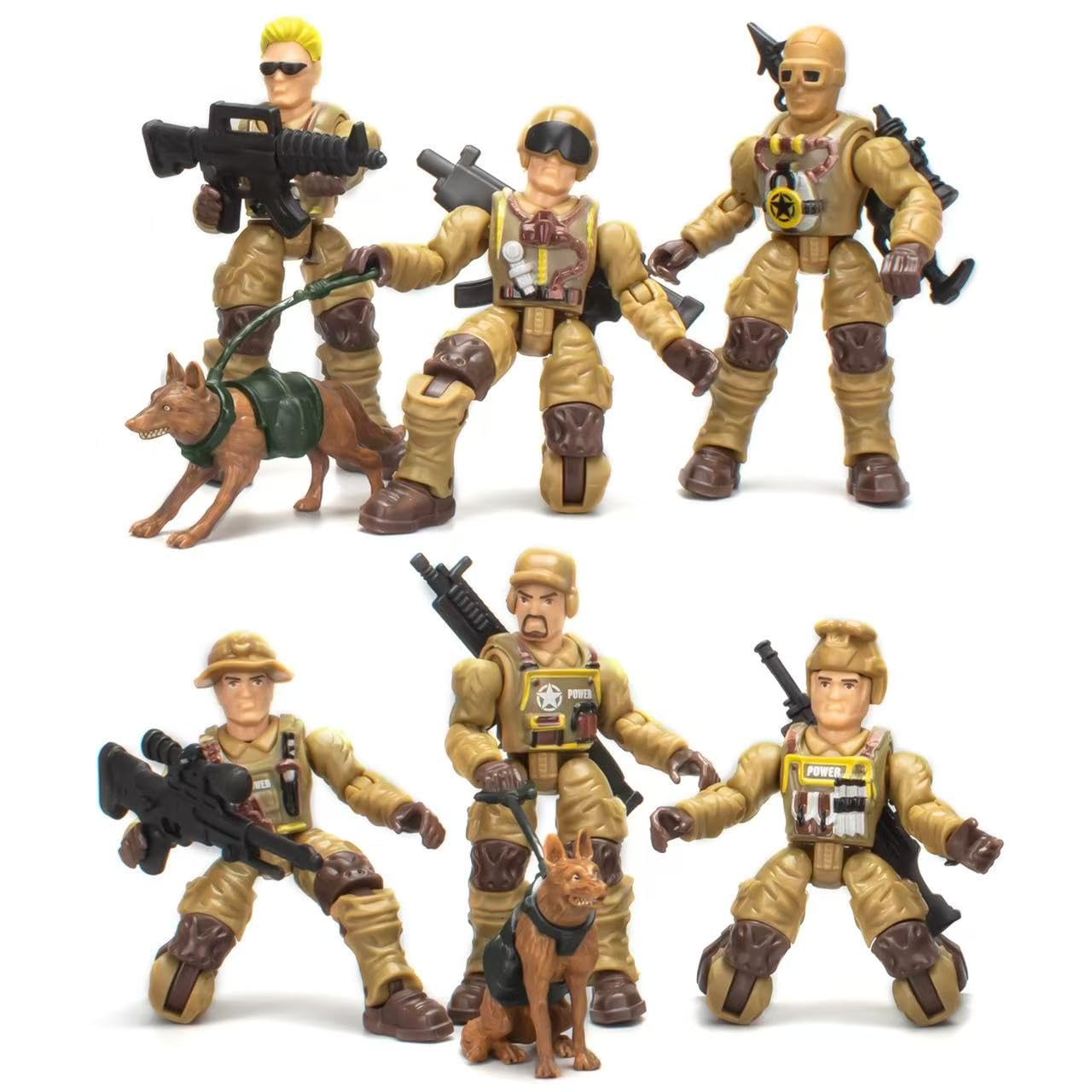 Baimiby Army Men Action Figures 6 Pack Army Toy Soldiers for Boys Age 3+ Military Playset Action Figure with 2 Dogs and  Army Toy Set Birthday Gift for Toddler Boy 6-8
