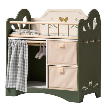Robud Baby Doll Crib, Wooden Doll Bed With Storage And Bedding, Of Toy Baby Crib To Kids, Pink Baby Doll Beds Suit For Dolls Under 22 Inches
