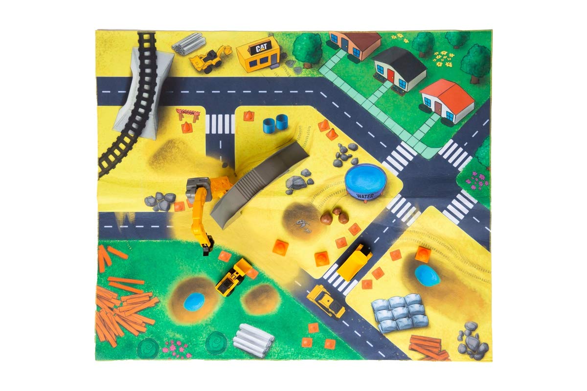 CAT Construction Toys, CAT Little Machines Vehicles Play Mat with Collectible Construction Vehicles, Sensory Toys for Kids Ages